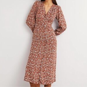 Boden Brown Floral Midi Dress